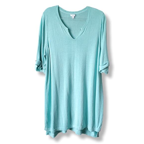 J Jill Aqua Linen Knit Top Tunic 2X Beach Coastal Natural Classic Minimalist - Picture 1 of 10